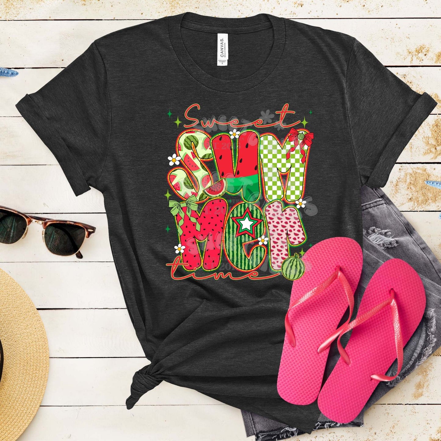 Sweet Summertime Watermelon Bow DTF Transfer – Summer Fruit Coquette HEAT TRANSFER – Iron-On Direct to Film for T-Shirts & Totes – Press Ready, Washable July Design