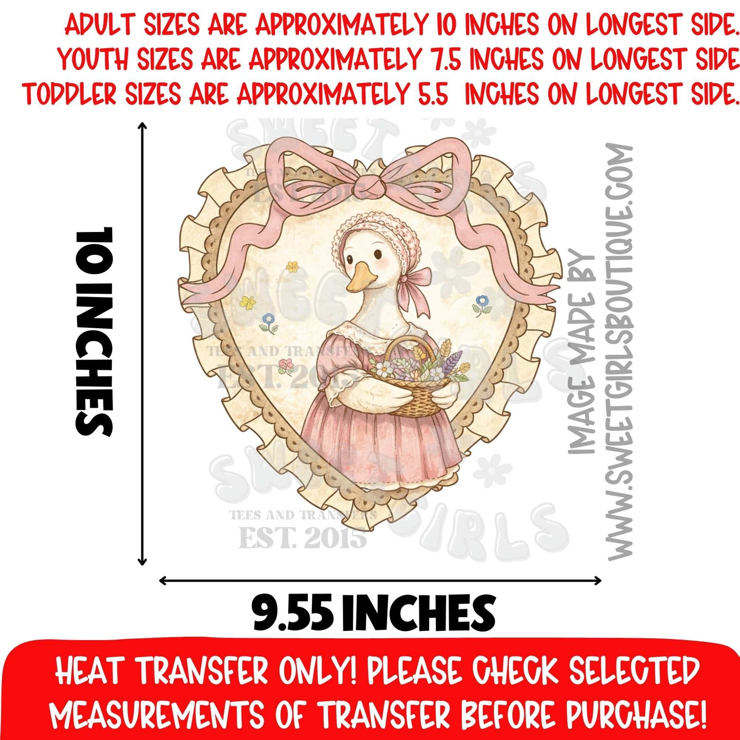 Vintage Goose Heart Cottagecore Heat Transfer Duck Floral DTF Not a Shirt