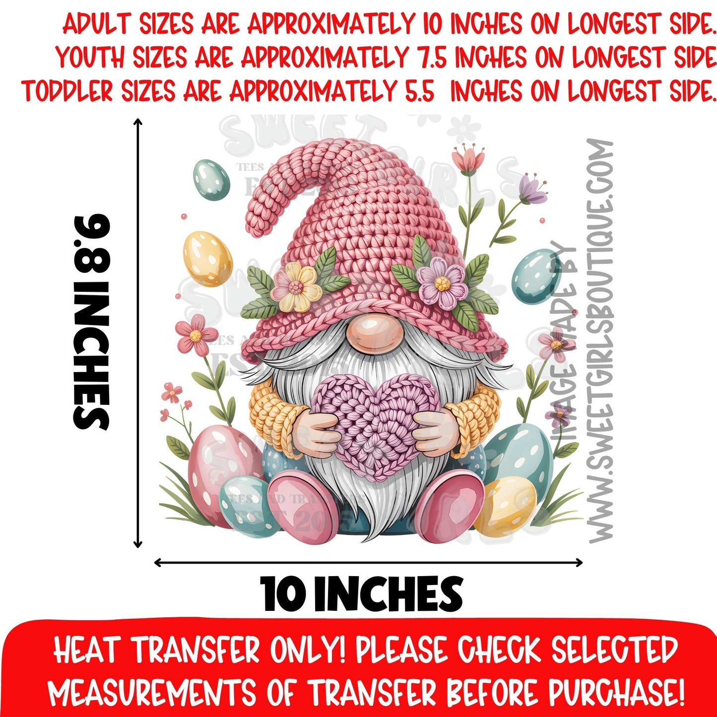 Easter Gnome Heart Heat Transfer Spring Gnome DTF Not a Shirt