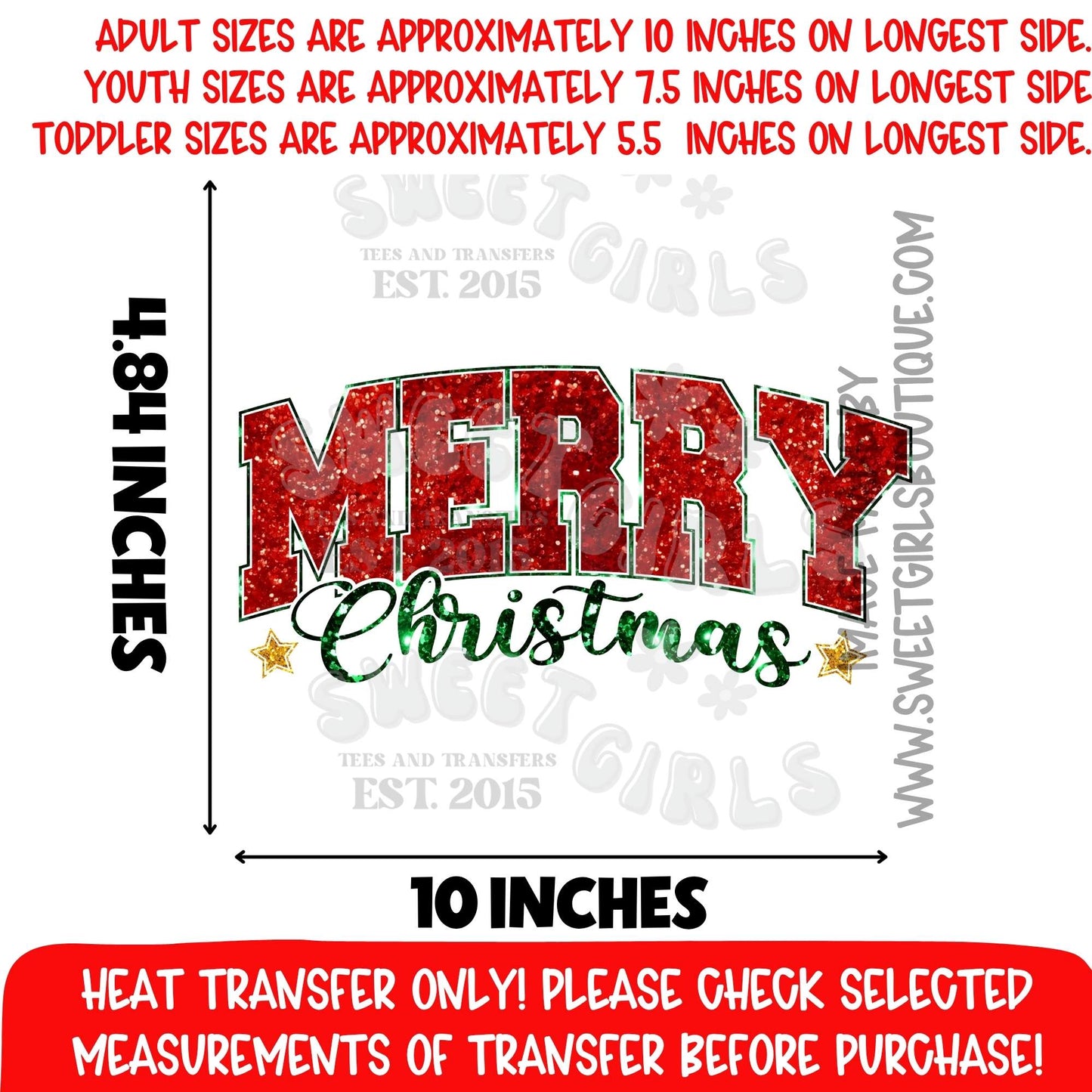 MERRY CHRISTMAS GLITTER HEAT TRANSFER RED GREEN CHRISTMAS DTF PRINT HOLIDAY NOT A SHIRT