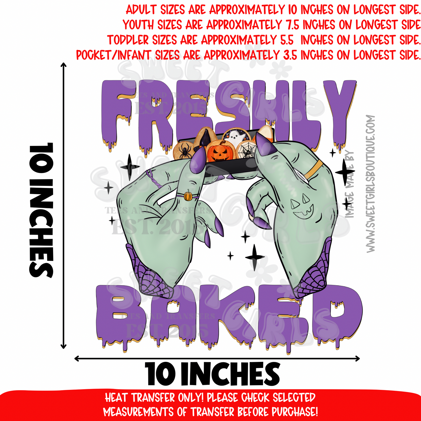 Freshly Baked Halloween Cookies DTF Heat Transfer | Witch Hands with Spooky Treats Iron On | Cute Halloween Baking Shirt Print | DIY Craft Supplies