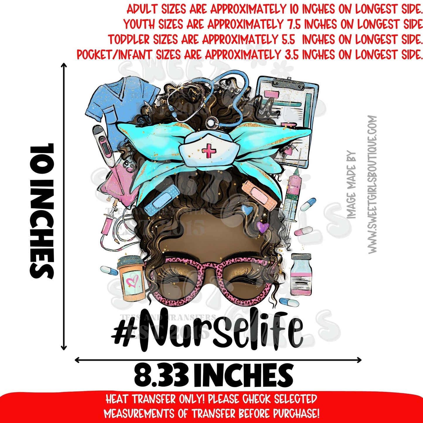 African American Messy Bun Career DTF Heat Transfer – Adult Size 10" Longest Side – Nurse, Teacher, Hairstylist, Barber, Nail Tech, Cosmetologist, Mechanic, Welder, Electrician, Bartender, Baker – Printable Transfer for Shirts