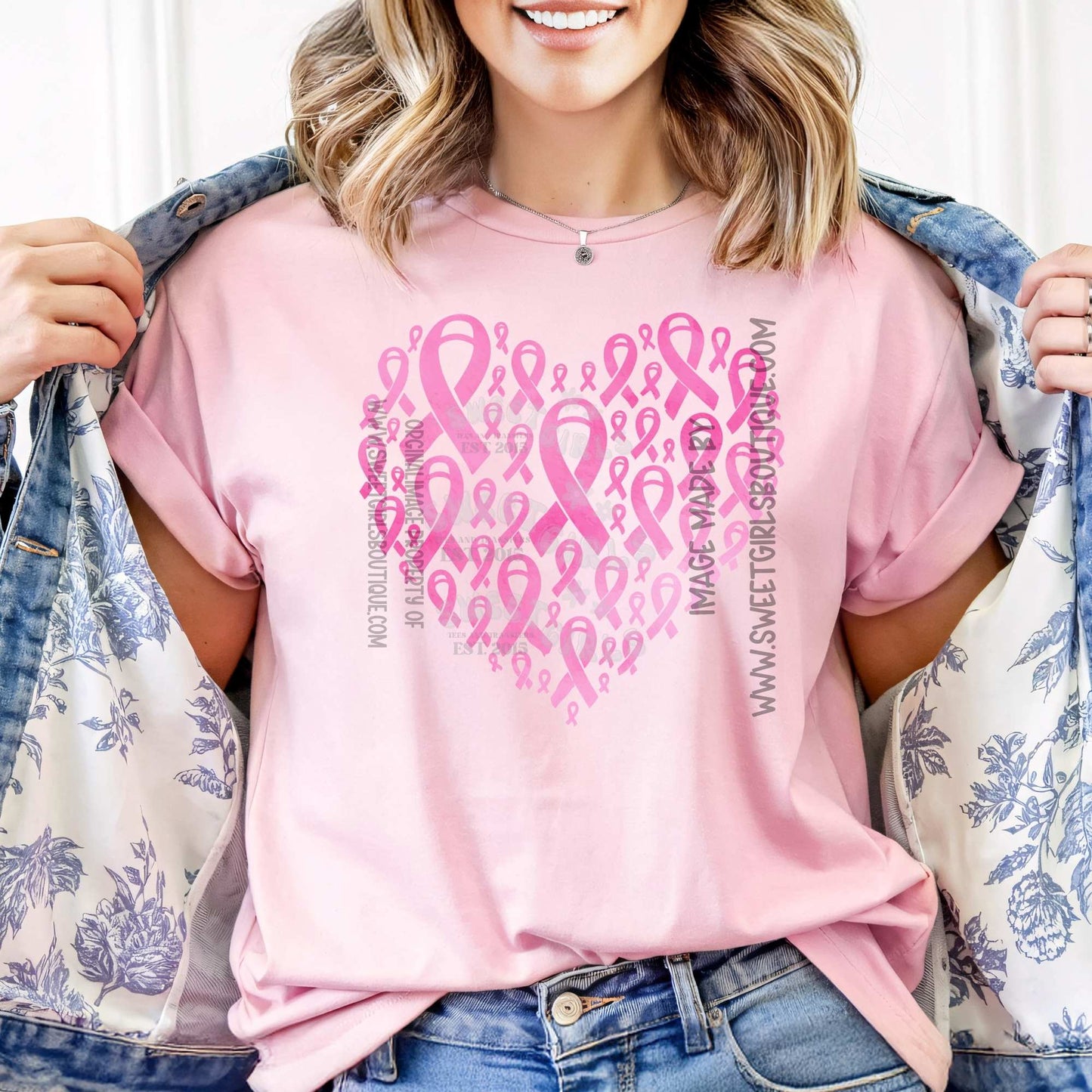 Pink Ribbon Heart – Breast Cancer Awareness DTF Heat Transfer for Shirts & Sweatshirts