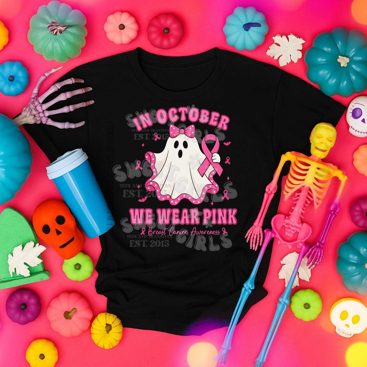 In October We Wear Pink Ghost – Breast Cancer Awareness DTF Heat Transfer
