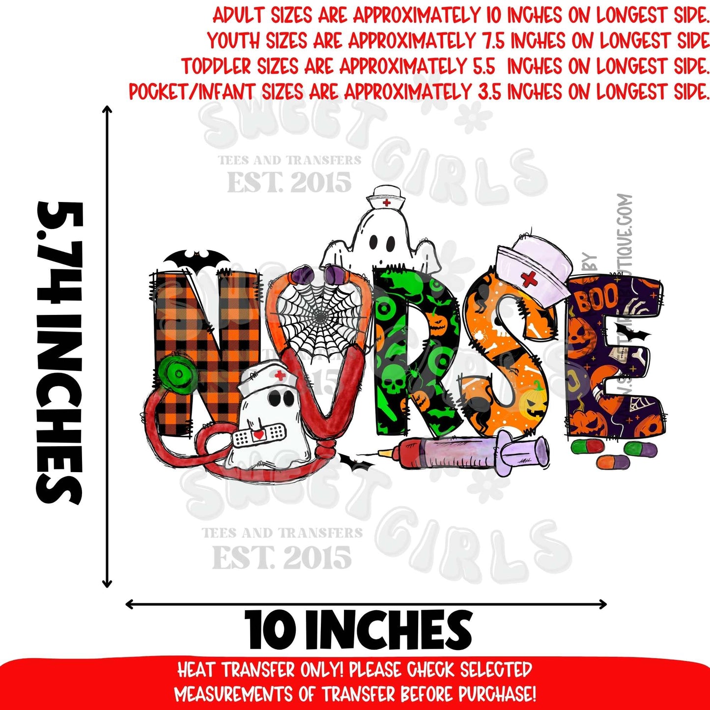 Halloween Nurse Heat Transfer – Cute Ghost Nurse Medical DTF Print for Healthcare Workers