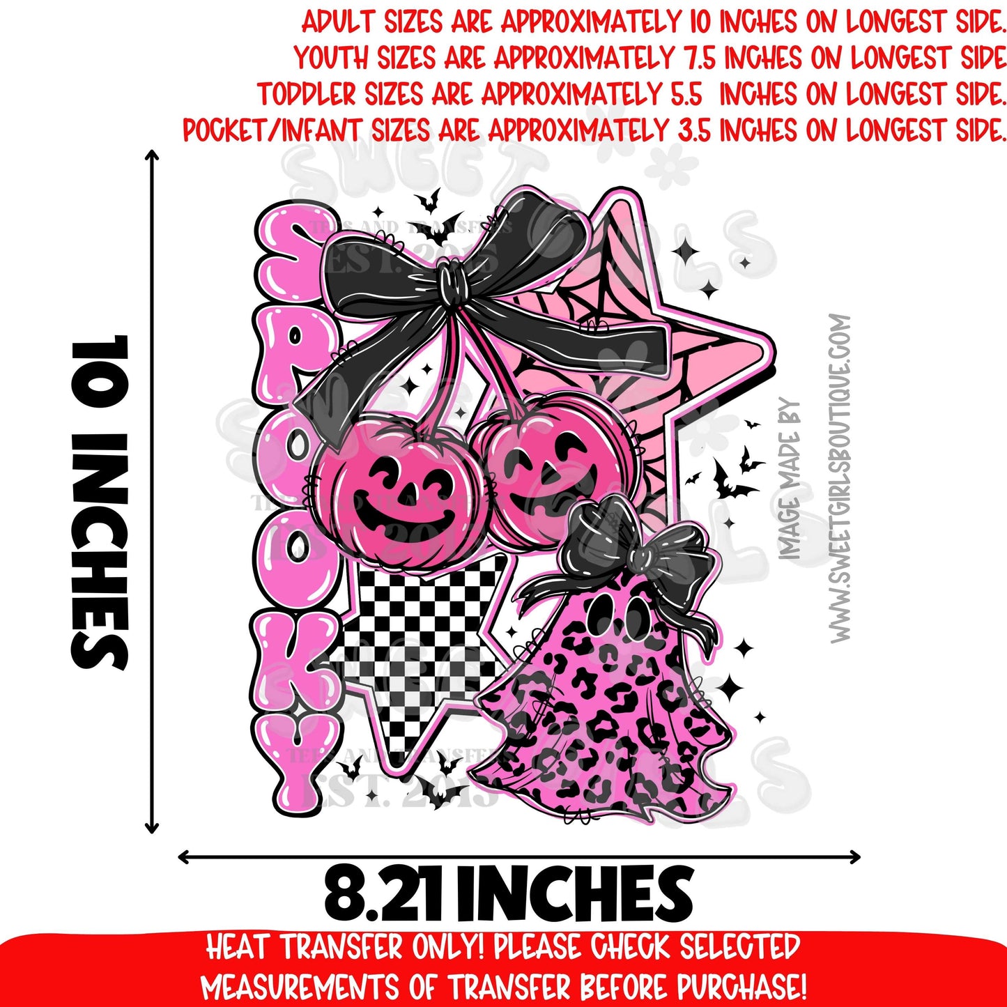 Pink Spooky Pumpkin Ghost Star Halloween DTF Heat Transfer | Cute Girly Gothic Iron-On Design | DIY Halloween Shirt Printable Transfer