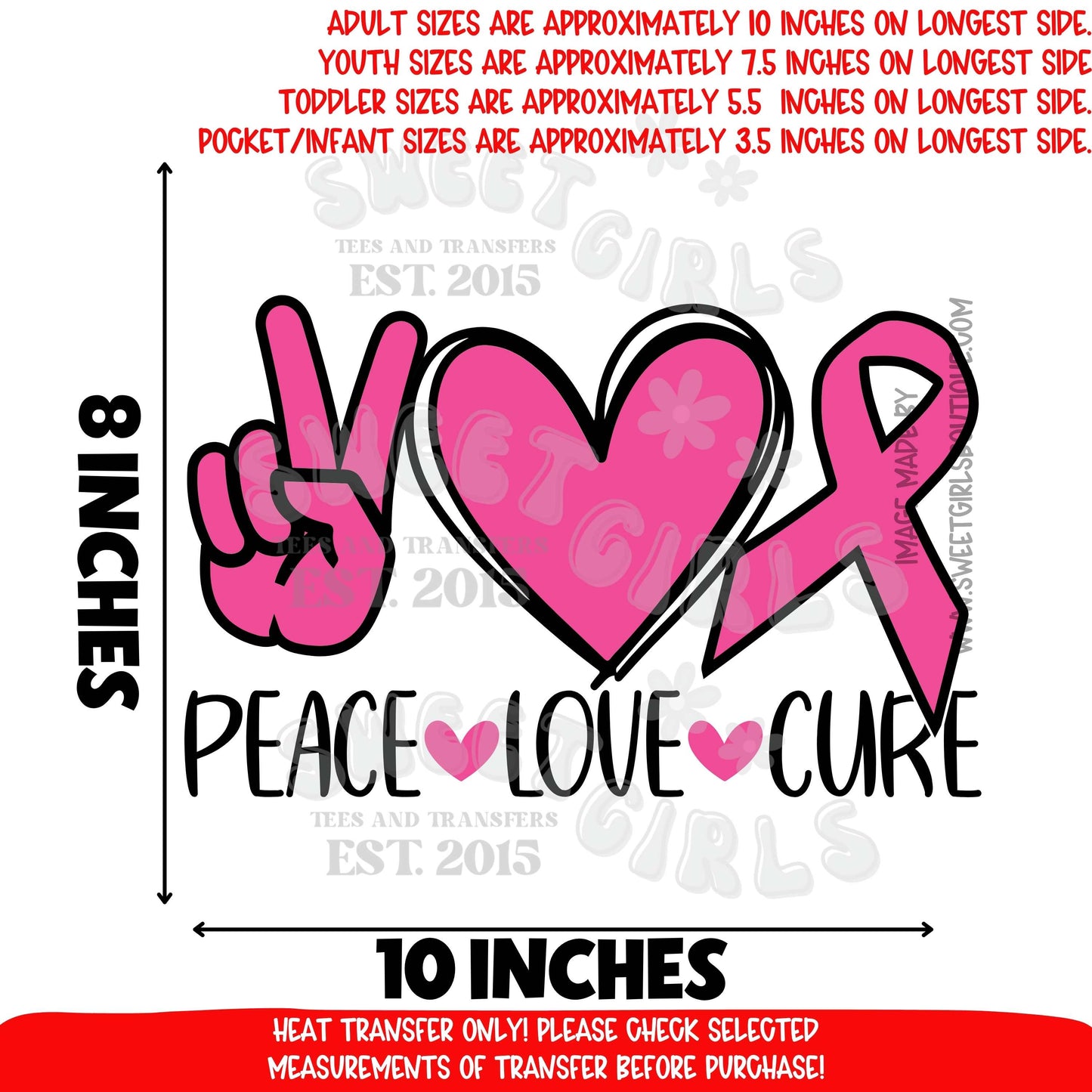 Peace Love Cure Breast Cancer Awareness Heat Transfer – Pink Ribbon DTF Print