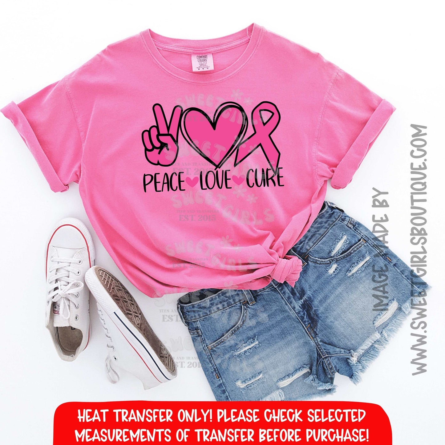 Peace Love Cure Breast Cancer Awareness Heat Transfer – Pink Ribbon DTF Print