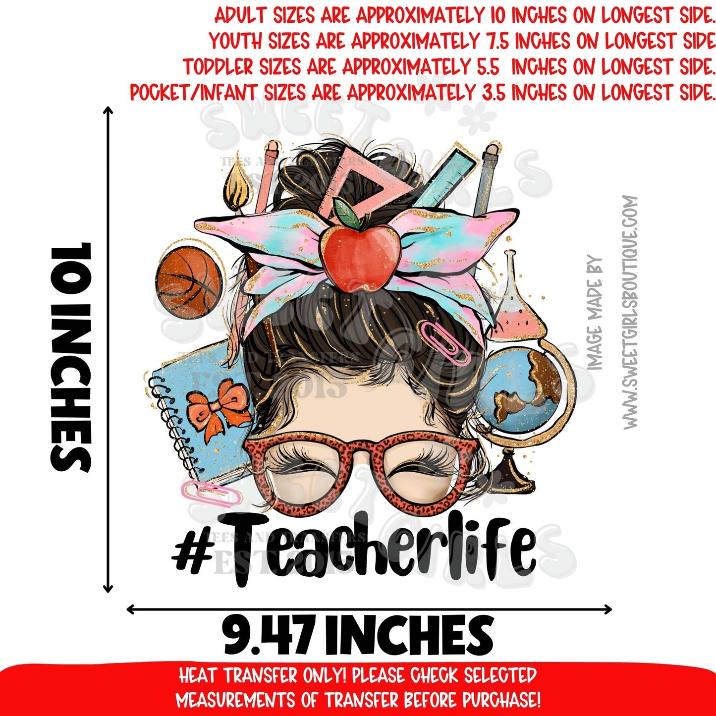Dark Hair Messy Bun Career Life DTF Heat Transfer – Adult Size 10" Longest Side – Teacher, Nurse, School Bus Driver, Police, Firefighter, Dental, Nail Tech, Hairstylist – Printable Transfer for Shirts
