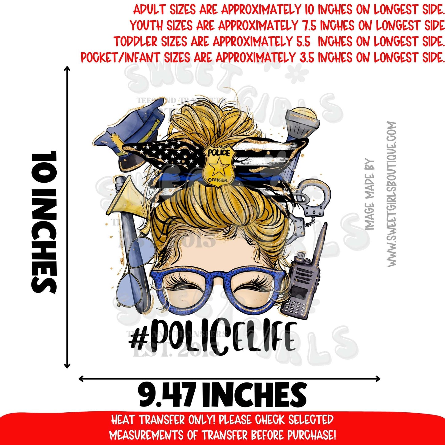 Blonde Messy Bun Career Life DTF Heat Transfer – Adult Size 10" Longest Side – Teacher, Nurse, School Bus Driver, Police, Firefighter, Dental, Nail Tech, Hairstylist – Printable Transfer for Shirts