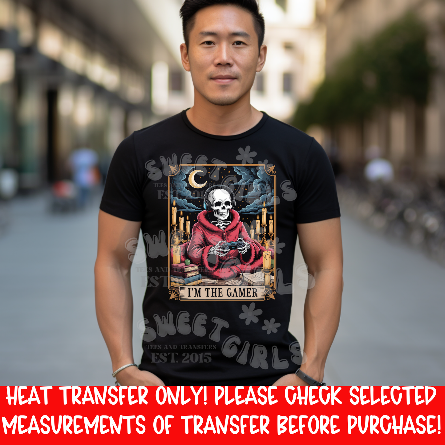 Gamer Skeleton Skull with Headphones and Controller DTF Heat Transfer | Spooky Halloween Gamer Iron On | Dark Shirt Print | DIY Craft Supplies