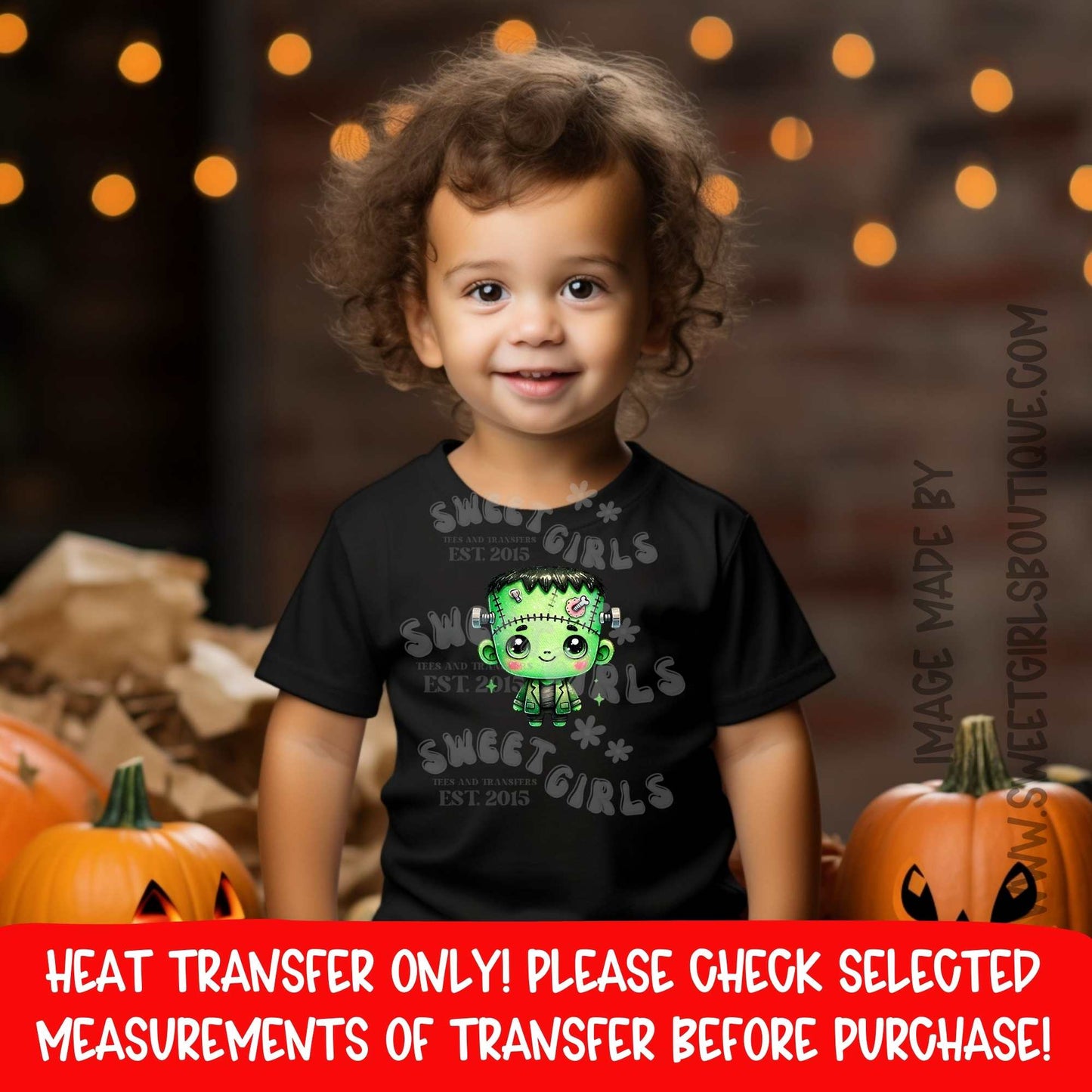 Kawaii Frankenstein Boy Halloween DTF Heat Transfer | Spooky Cute Green Monster Iron On Cold Peel