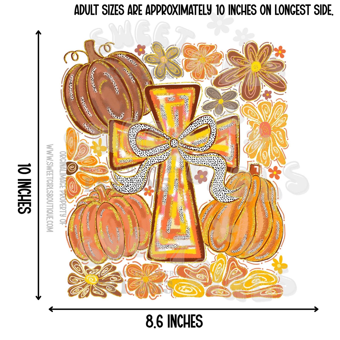 Fall Cross Pumpkins Heat Transfer – Ready to Press Autumn Cross & Pumpkin Print – Fall Floral Heat Transfer for Shirts & Crafts