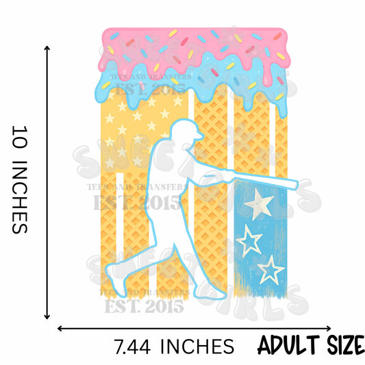 Ice Cream Baseball Drip DTF Transfer – Summer Sports Heat Transfer Sticker – Waffle Cone Star Baseball Design – Ready to Press Iron-On for Shirts & Bags