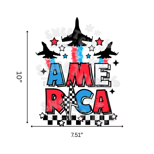 Patriotic Jet AMERICA DTF Transfer – Fighter Jet Red White Blue Iron-On – 4th of July Heat Transfer for Shirts, Bags, Totes – Washable Direct to Film Graphic