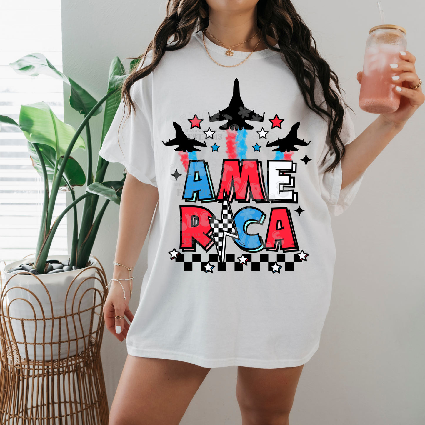 Patriotic Jet AMERICA DTF Transfer – Fighter Jet Red White Blue Iron-On – 4th of July Heat Transfer for Shirts, Bags, Totes – Washable Direct to Film Graphic