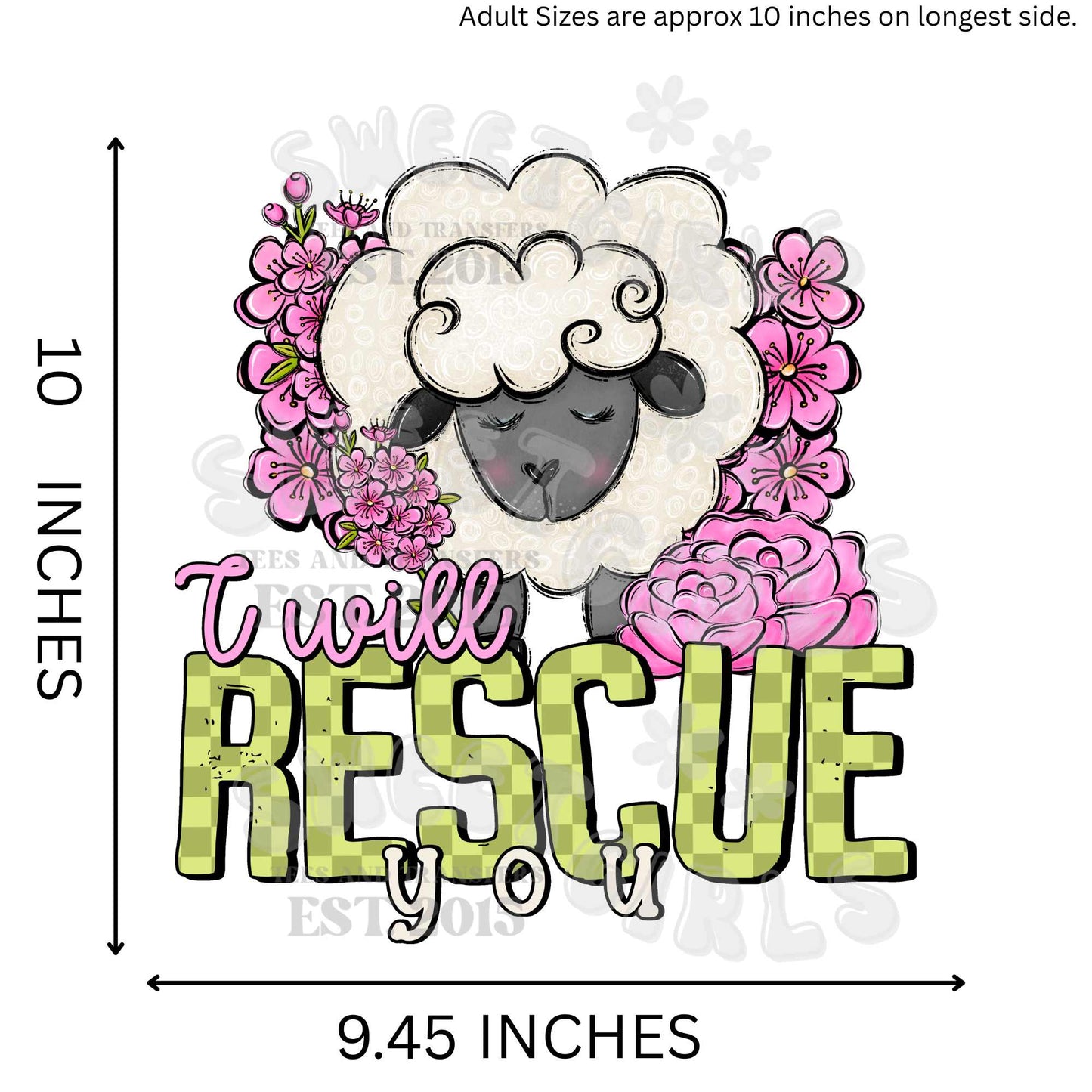 I Will Rescue You Sheep Floral Bible Quote DTF Heat Transfer – Christian Cowgirl Iron-On Appliqué for T-Shirts, Hoodies, and More – Ready to Press Cold Peel DTF Transfer