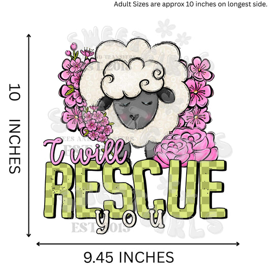 I Will Rescue You Sheep Floral Bible Quote DTF Heat Transfer – Christian Cowgirl Iron-On Appliqué for T-Shirts, Hoodies, and More – Ready to Press Cold Peel DTF Transfer