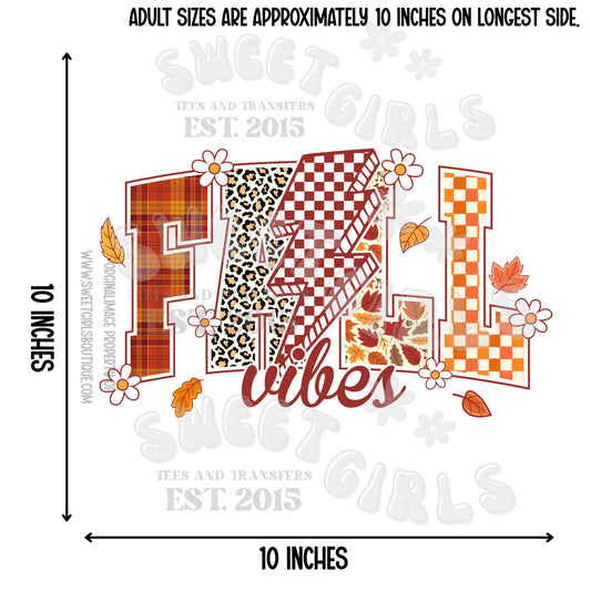 Fall Vibes Lightning DTF Transfer – Ready to Press Heat Transfer with Leopard, Plaid, and Checkerboard Letters – Trendy Autumn Iron-On