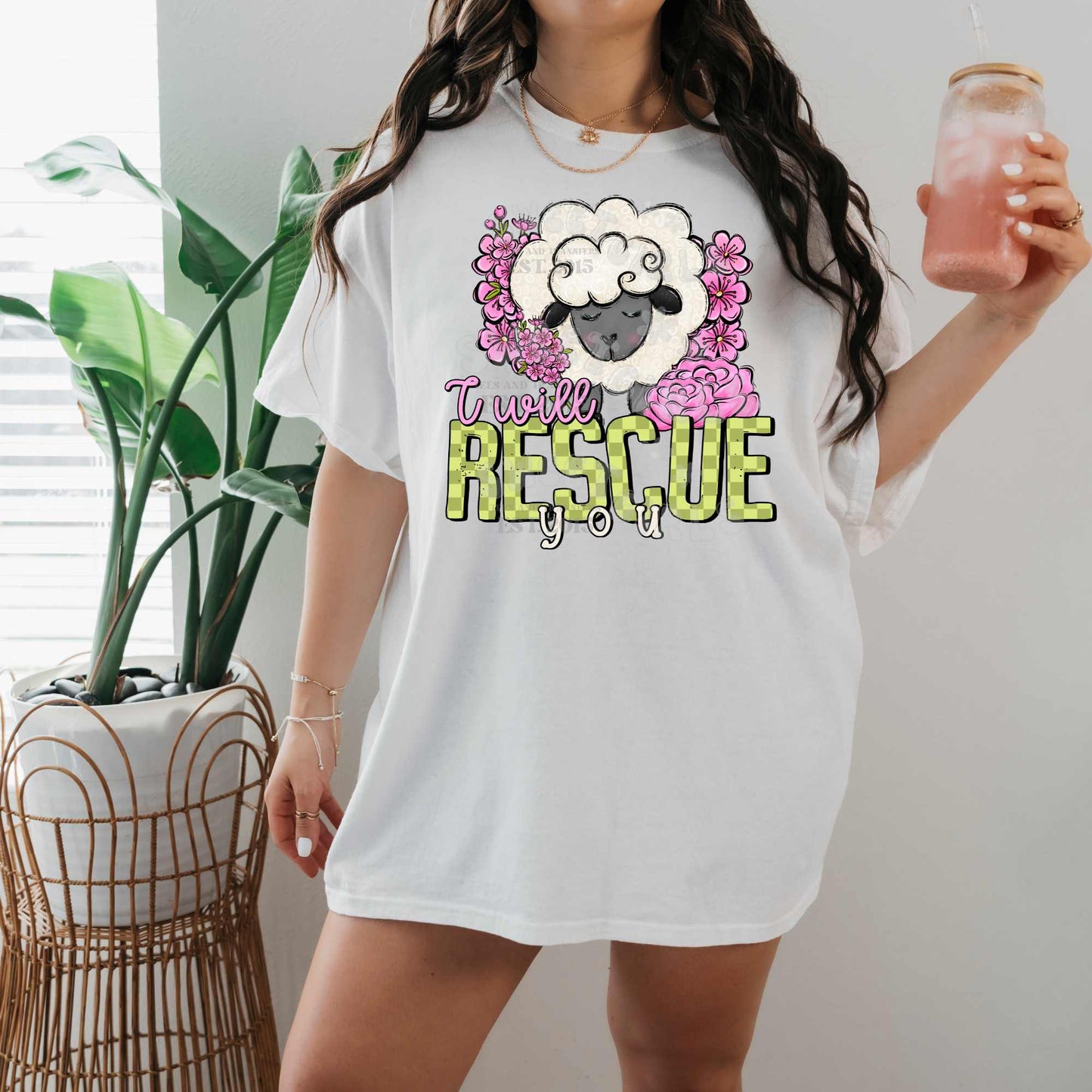 I Will Rescue You Sheep Floral Bible Quote DTF Heat Transfer – Christian Cowgirl Iron-On Appliqué for T-Shirts, Hoodies, and More – Ready to Press Cold Peel DTF Transfer