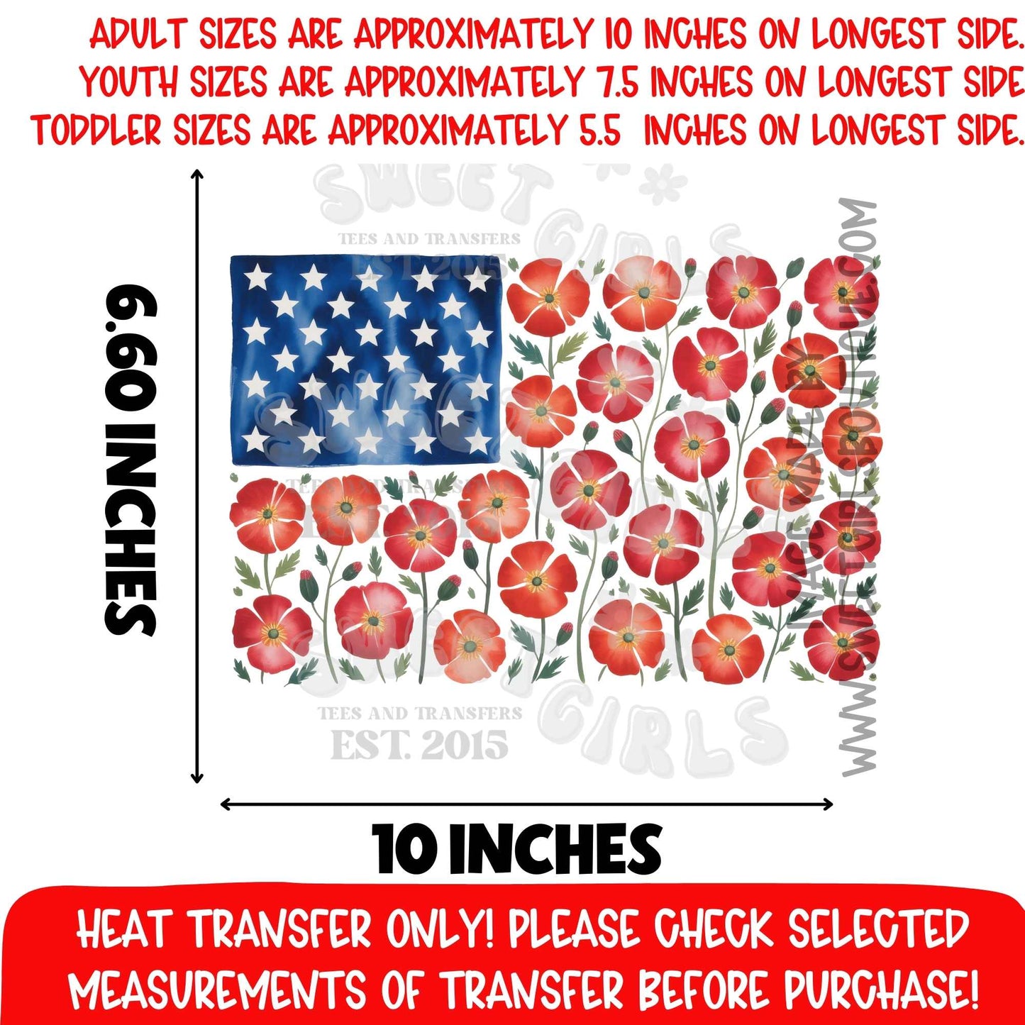 USA Floral Chenille Style Heat Transfer DTF Iron On Printable Transfer Patriotic American Vintage Fourth of July Not a Shirt
