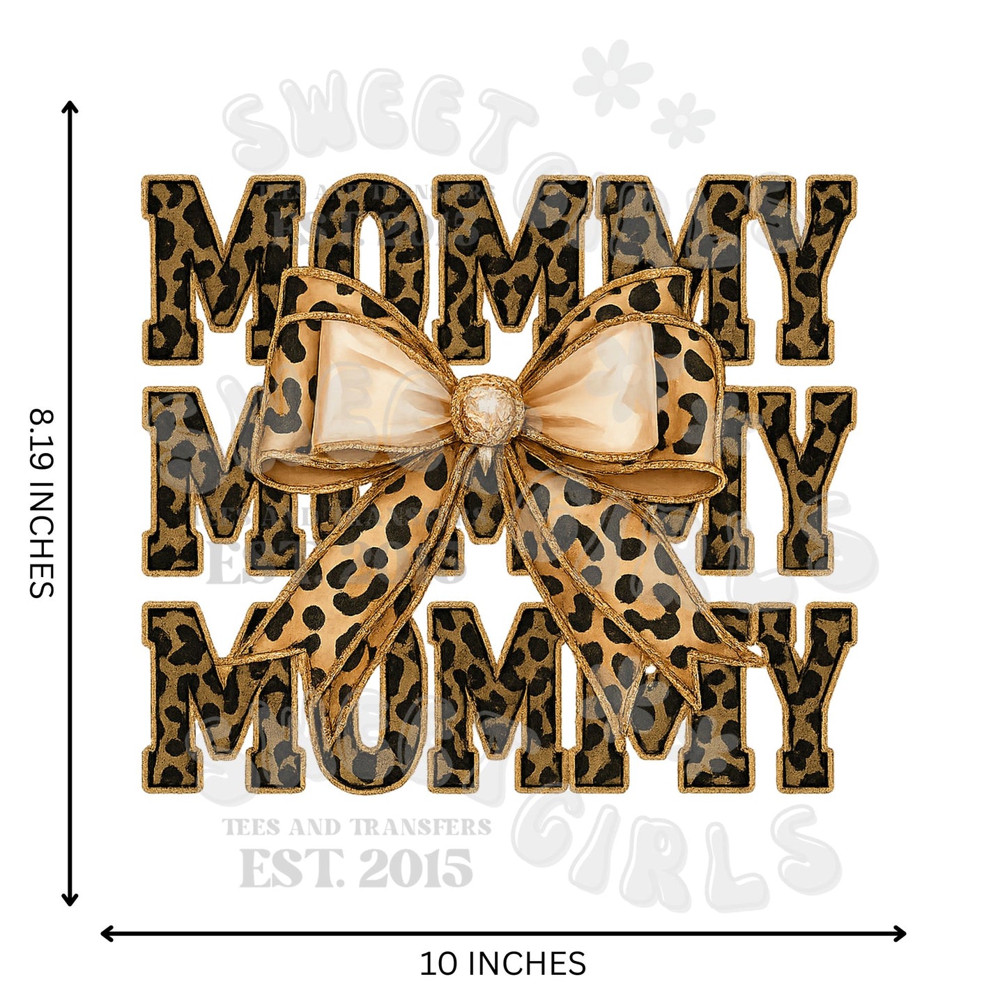 MOMMY Leopard Bow DTF Transfer – Elegant Gold and Black Cheetah Iron-On – Fancy Mommy Life Heat Transfer for Shirts, Totes & More – Press Ready