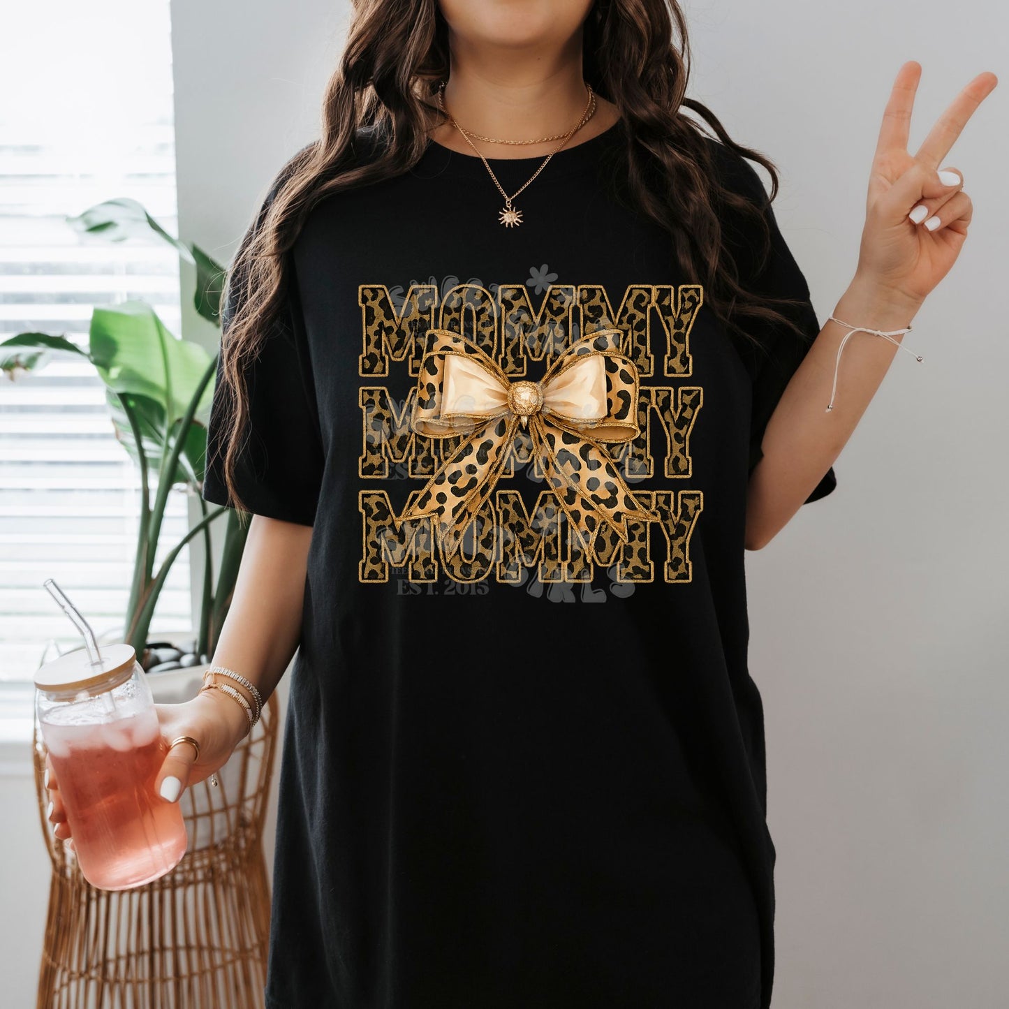 MOMMY Leopard Bow DTF Transfer – Elegant Gold and Black Cheetah Iron-On – Fancy Mommy Life Heat Transfer for Shirts, Totes & More – Press Ready