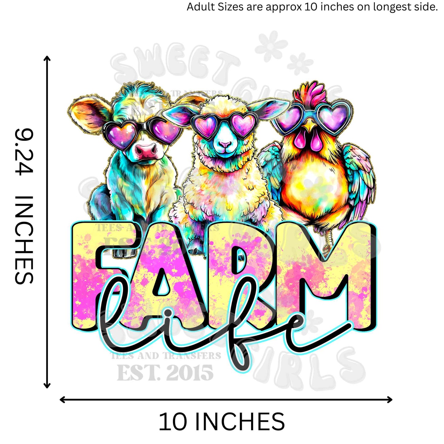 Farm Life Sunglasses Animals Colorful DTF Heat Transfer – Cow Sheep Chicken Iron-On Transfer for Summer T-Shirts, Sweatshirts & More