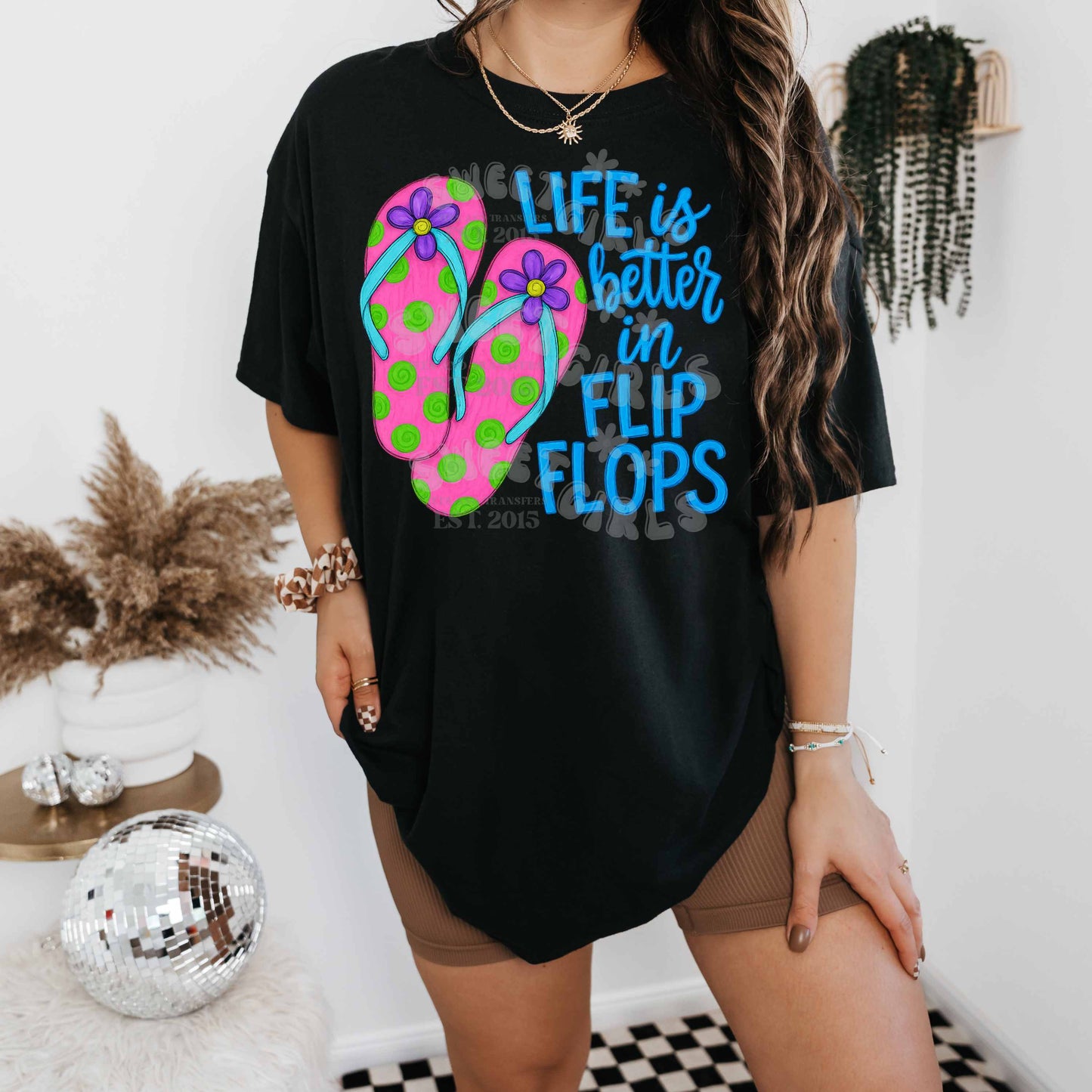 Life is Better in Flip Flops Summer DTF Transfer – Bright Retro Beach Heat Press Sticker – Ready to Press Iron-On for Vacation Tees & Tank Tops