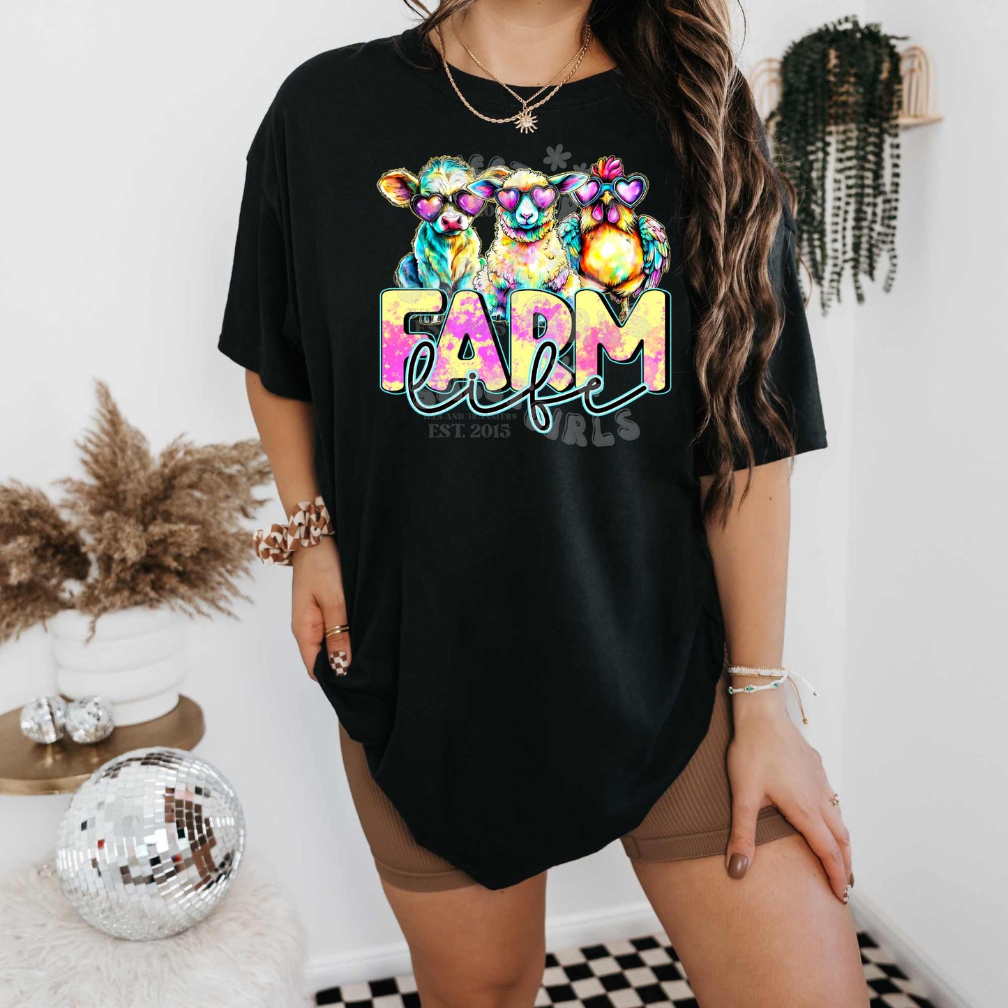 Farm Life Sunglasses Animals Colorful DTF Heat Transfer – Cow Sheep Chicken Iron-On Transfer for Summer T-Shirts, Sweatshirts & More