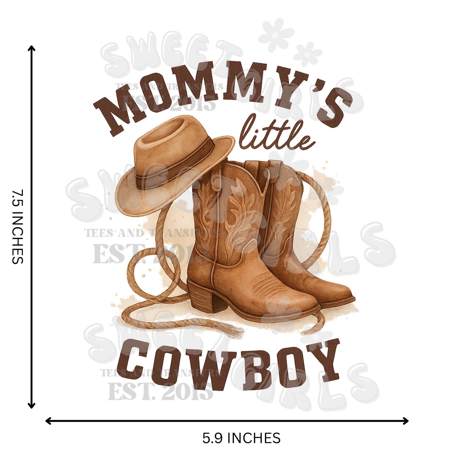 Toddler-Youth-Mommy’s Little Cowboy DTF Transfer – Western Boots Hat & Rope Iron-On – Country Baby Heat Transfer for Shirts, Bags & Gifts – Washable & Press Ready