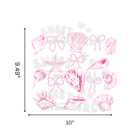 Shells & Bows DTF Transfer – Pink Seashell Mermaid Iron-On – Beach Aesthetic Heat Transfer for Totes, Crafts & Tees – Coastal DIY Washable Design