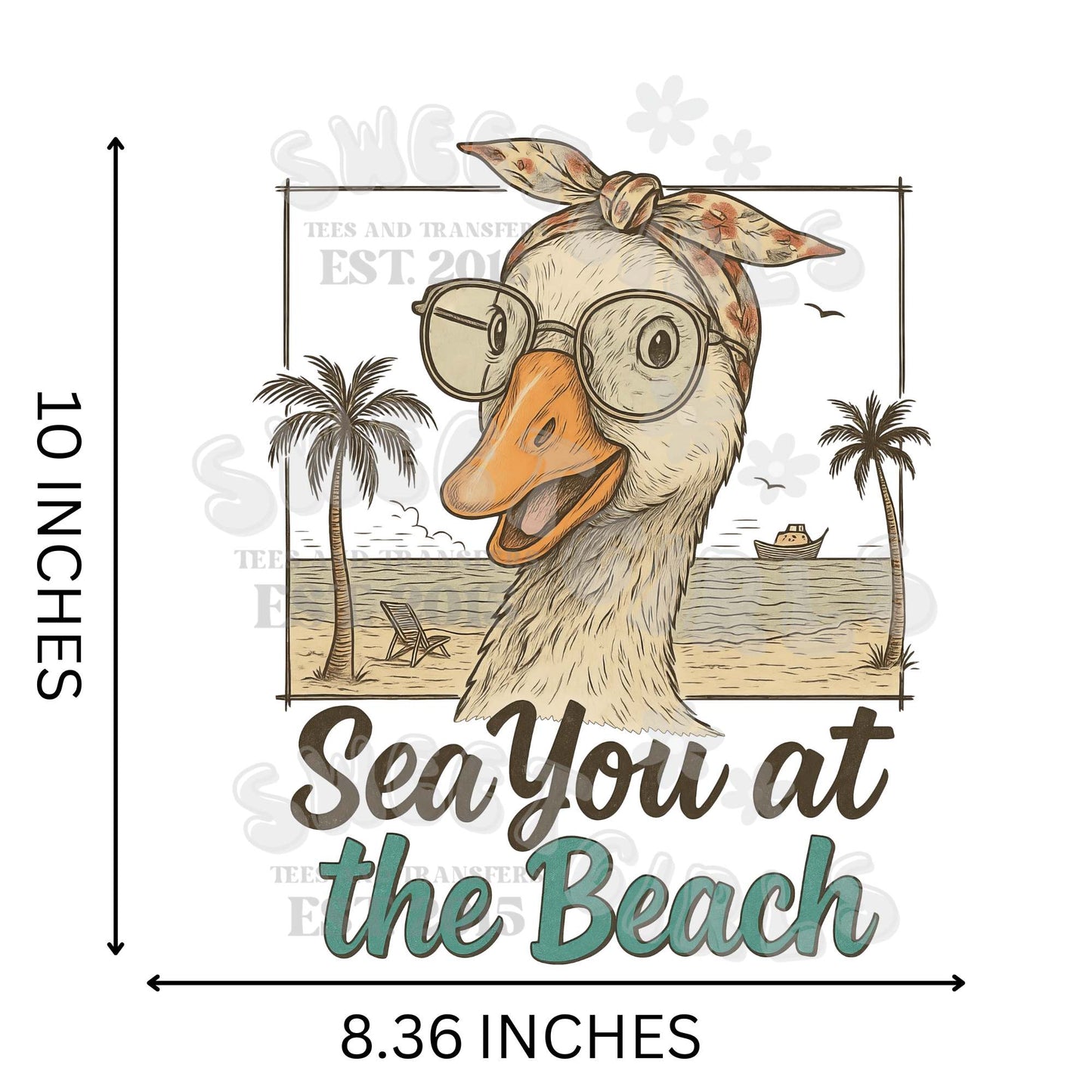 Sea You at the Beach Goose DTF Transfer – Retro Summer Iron-On HEAT TRANSFER – Direct to Film Sticker for T-Shirts, Bags, Coastal Decor – Washable, Press Ready