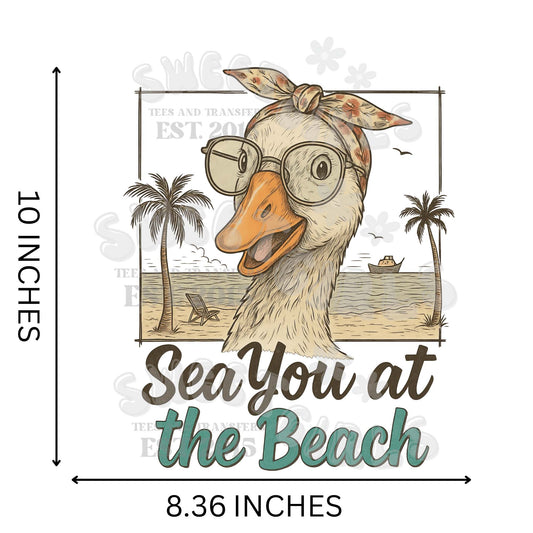 Sea You at the Beach Goose DTF Transfer – Retro Summer Iron-On HEAT TRANSFER – Direct to Film Sticker for T-Shirts, Bags, Coastal Decor – Washable, Press Ready