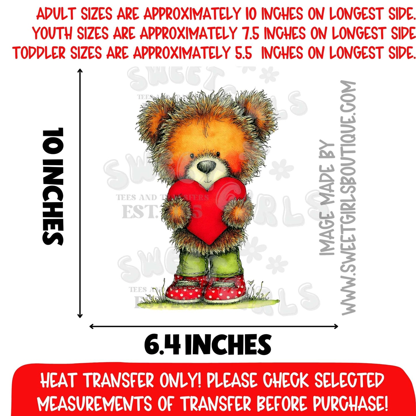 Teddy Bear Holding Heart DTF Heat Transfer – Valentine Bear Iron On