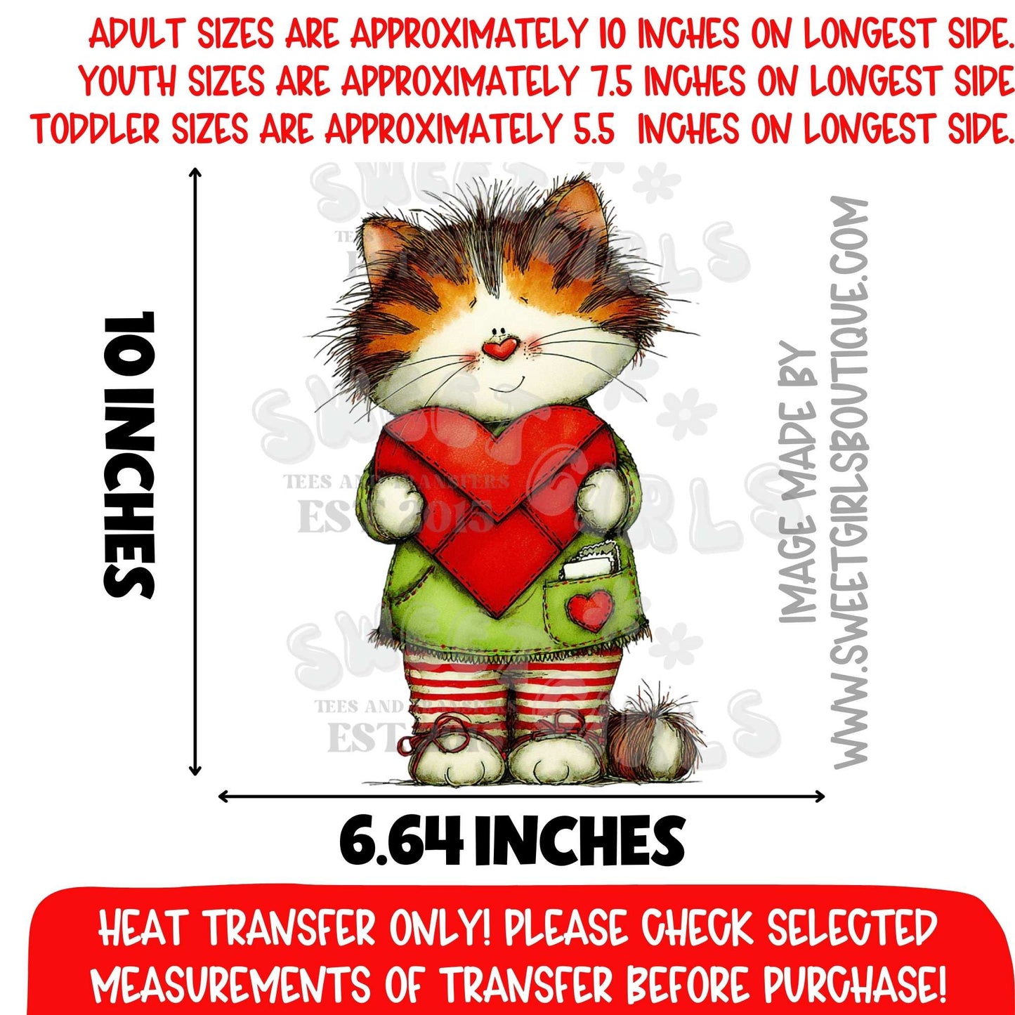 Cute Cat Holding Heart DTF Heat Transfer – Valentine Kitty Iron On