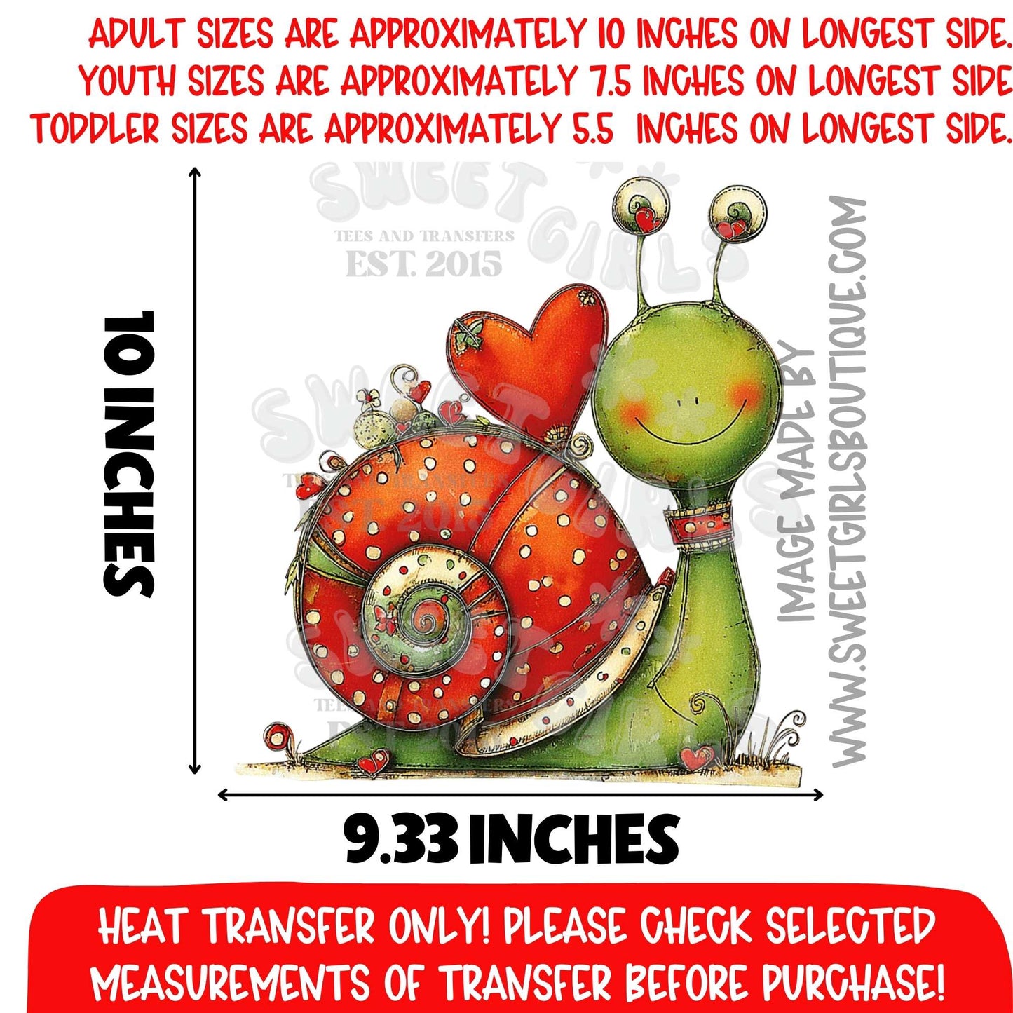 Cute Snail Holding Heart DTF Heat Transfer – Valentine Love Snail Iron On