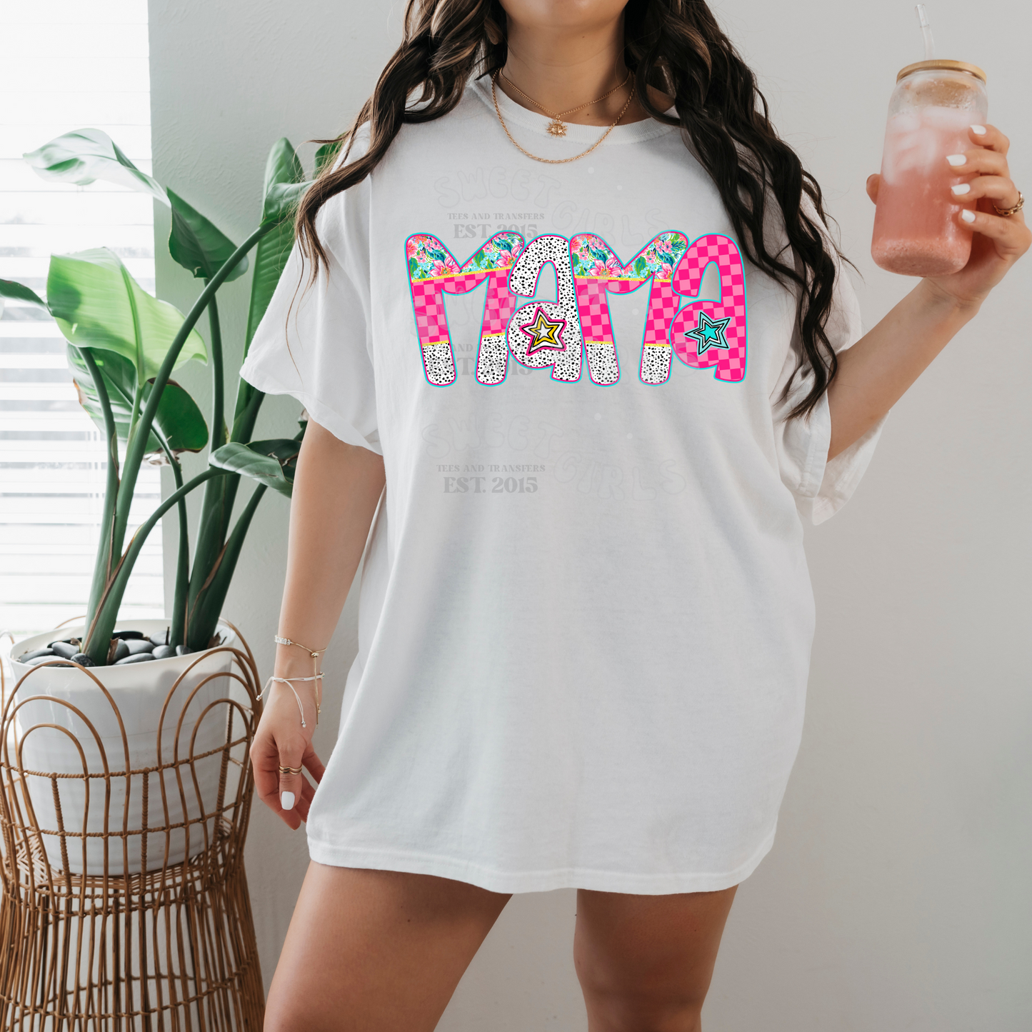 Color Pop MAMA DTF Transfer – Funky Leopard & Checkered Mom Iron-On – Bright Trendy Heat Transfer for Mother’s Day Shirts, Hoodies & Totes – Washable & Press Ready