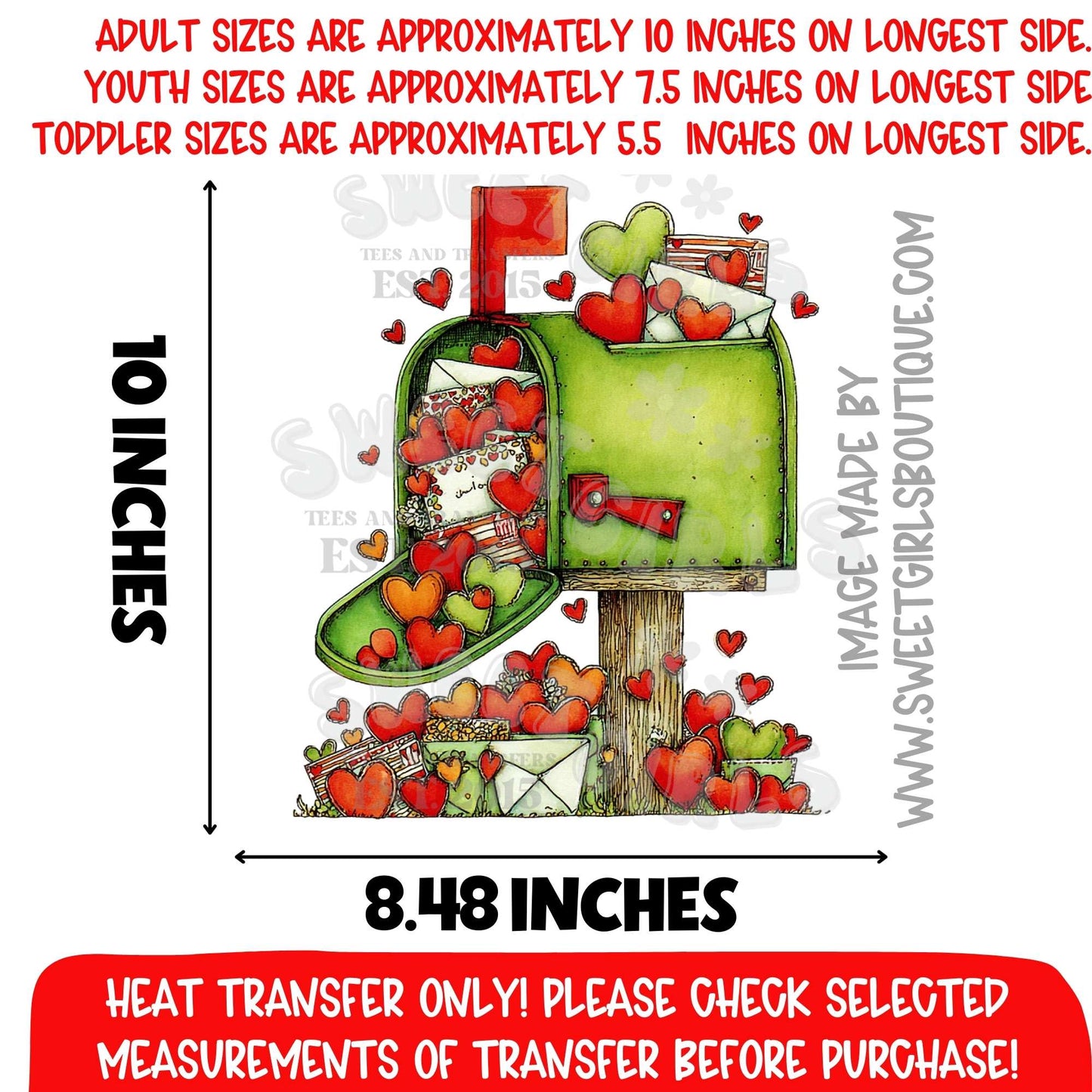 Mailbox Full of Hearts DTF Heat Transfer – Valentine Love Letters Iron On