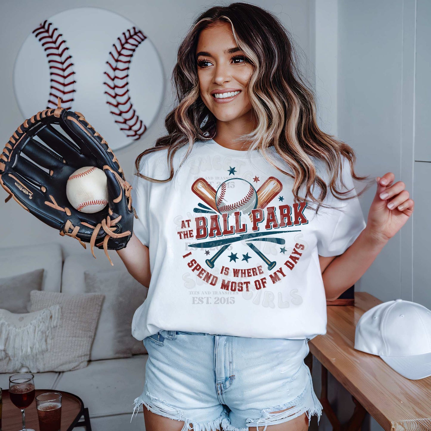 At the Ballpark Is Where I Spend Most of My Days DTF Heat Transfer – Baseball Bats and Ball Ready to Press Iron-On for Game Day Tees & Sports Moms