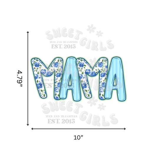 Floral Blue MAMA DTF Transfer – Blue Rose Mama Iron-On for Mother’s Day – Direct to Film Heat Transfer for Shirts, Totes, Hoodies – Washable & Durable Gift