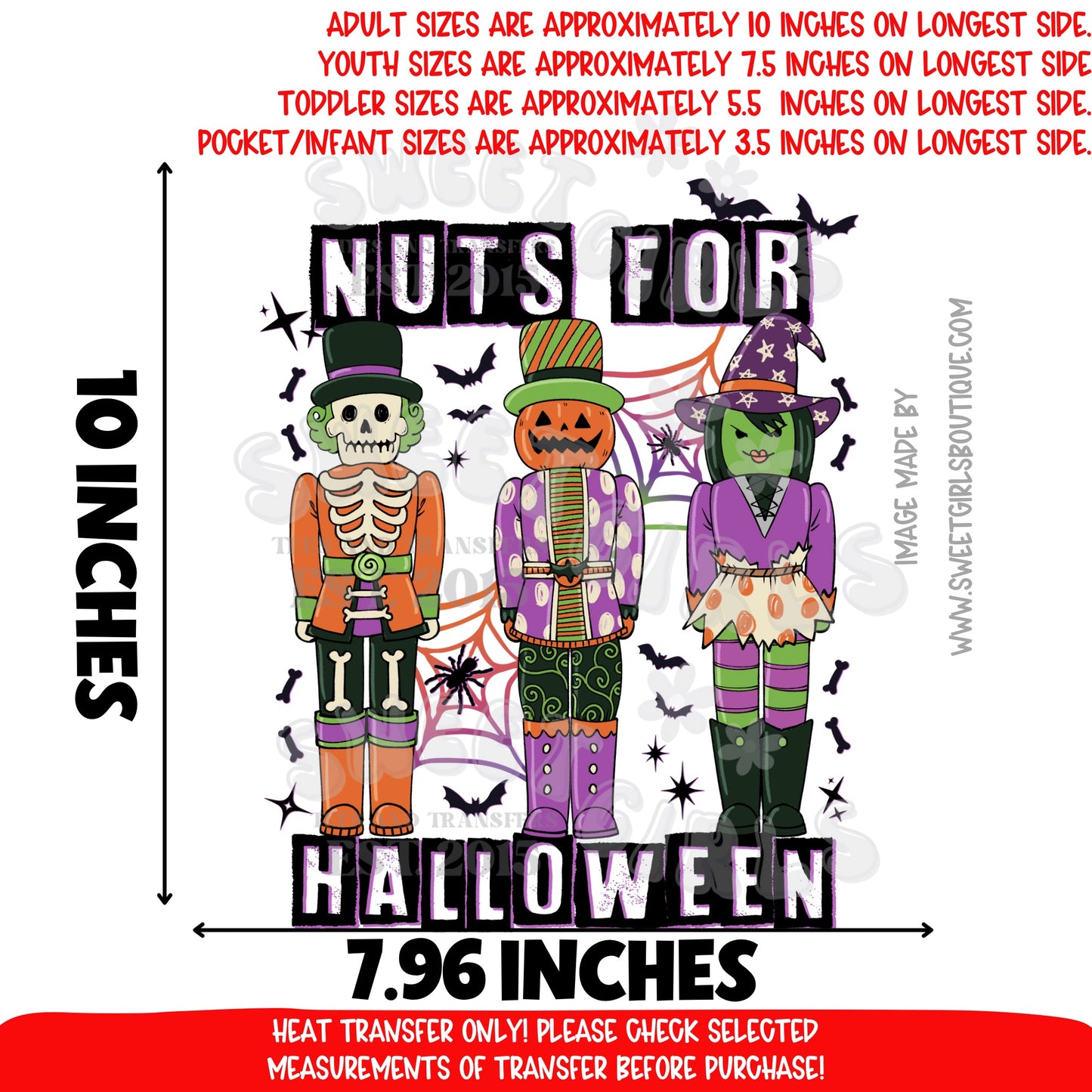 Nuts for Halloween DTF Heat Transfer | Spooky Nutcracker Skeleton Pumpkin Witch Iron-On | Cold Peel Ready to Press Halloween Shirt Transfer