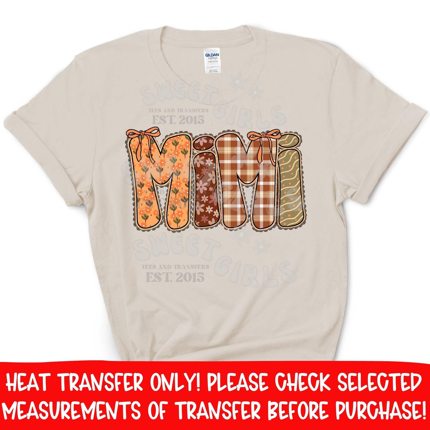 Fall Mimi DTF Heat Transfer Iron On | Autumn Plaid Pumpkin Leaves Print | Thanksgiving Mimi Shirt Design Craft