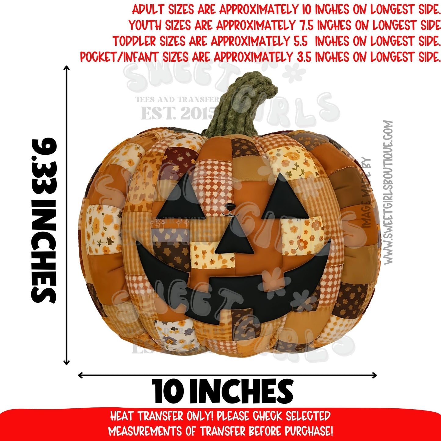Patchwork Pumpkin DTF Heat Transfer | Fall Halloween Jack O Lantern Shirt Iron On | Quilt Style Pumpkin Face | Ready To Press Cold Peel Transfer | Vintage Autumn Craft Design