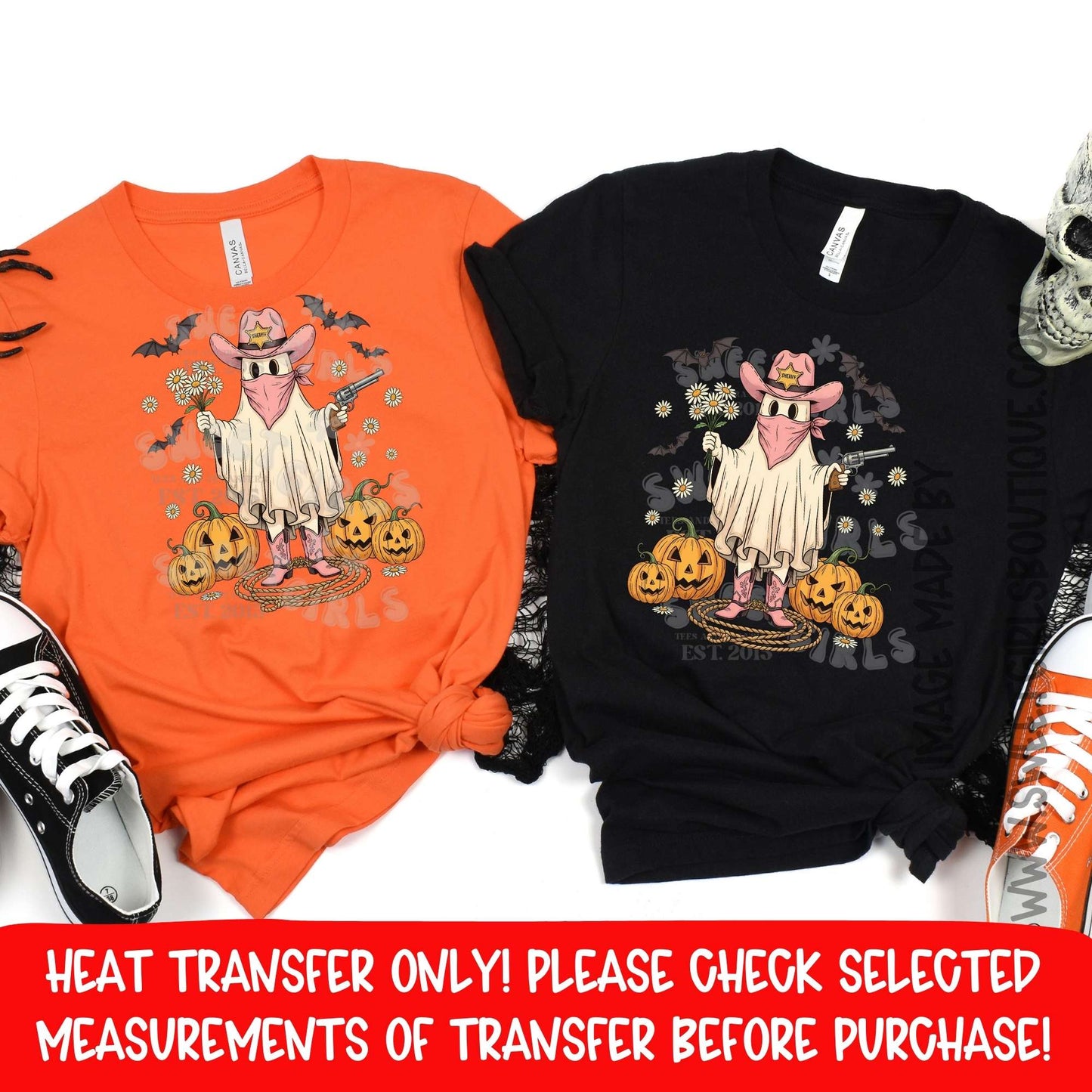 Cowboy Ghost Heat Transfer | Sheriff Ghost Pumpkin Halloween DTF Iron On | Western Spooky Graphic Ready to Press Printable Transfer