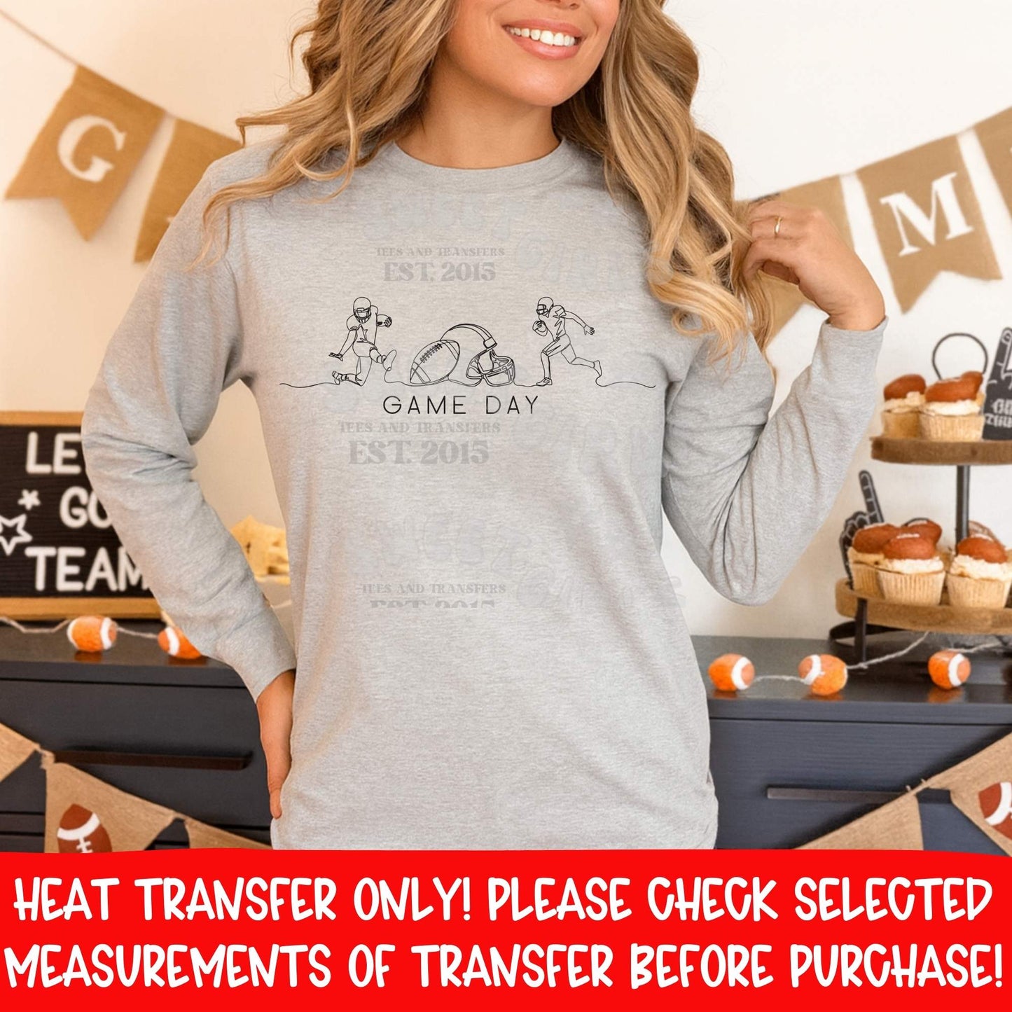 Game Day Football Line Art DTF Heat Transfer Iron On | Minimal Sports Mom Shirt