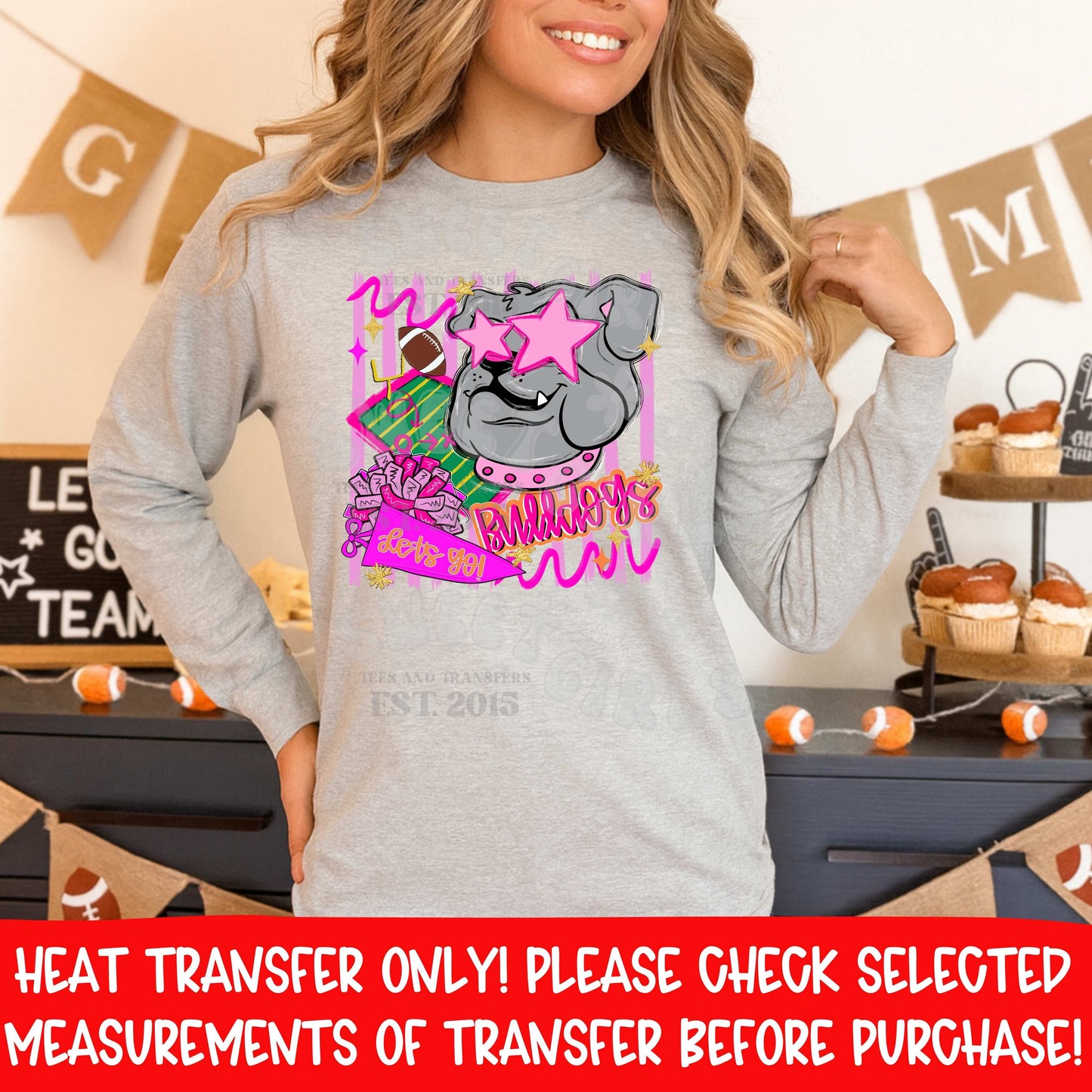Bulldogs Mascot DTF Heat Transfer | Pink Star Spirit School Pride Iron On | Trendy Football Game Day Printable | DIY Pep Rally Shirt