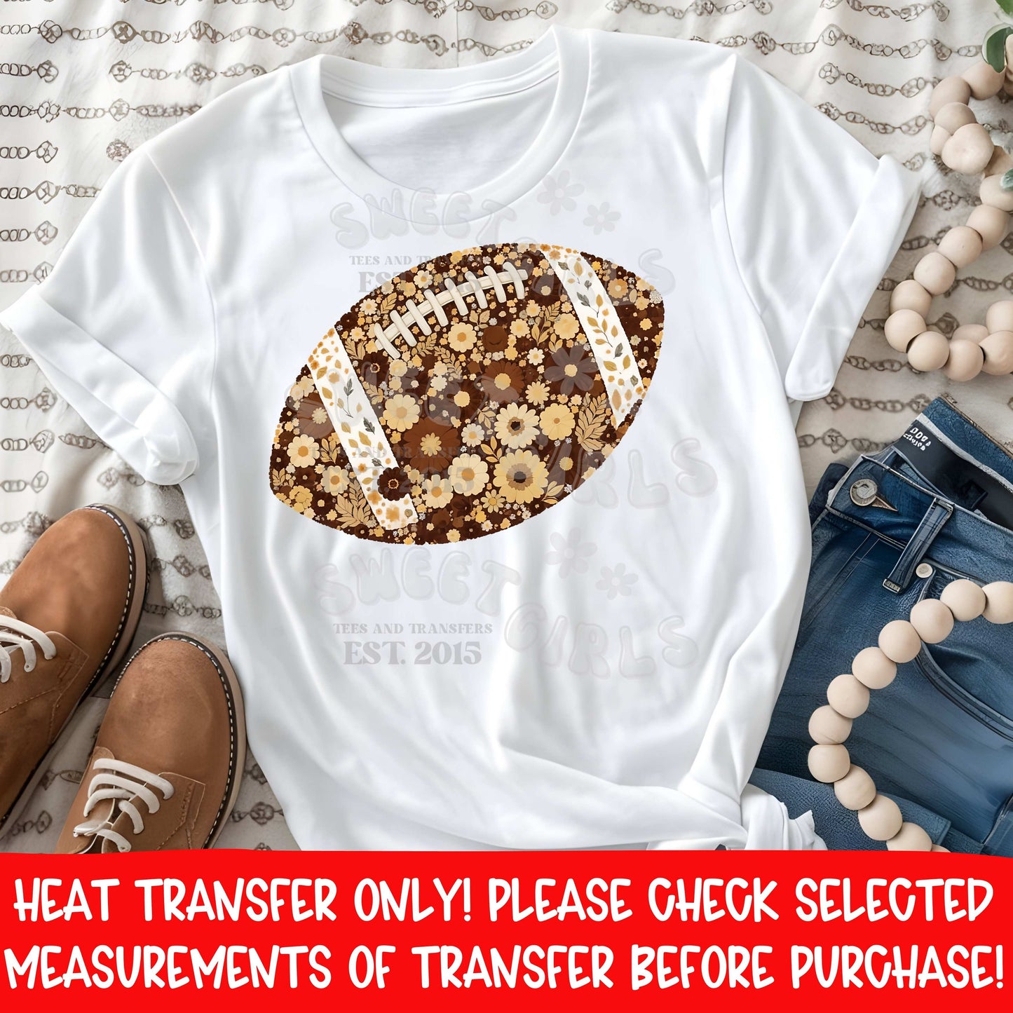 Retro Floral Football DTF Heat Transfer | Fall Game Day Shirt Iron On | Vintage Aesthetic Sports Mom Printable | DIY Football Tee