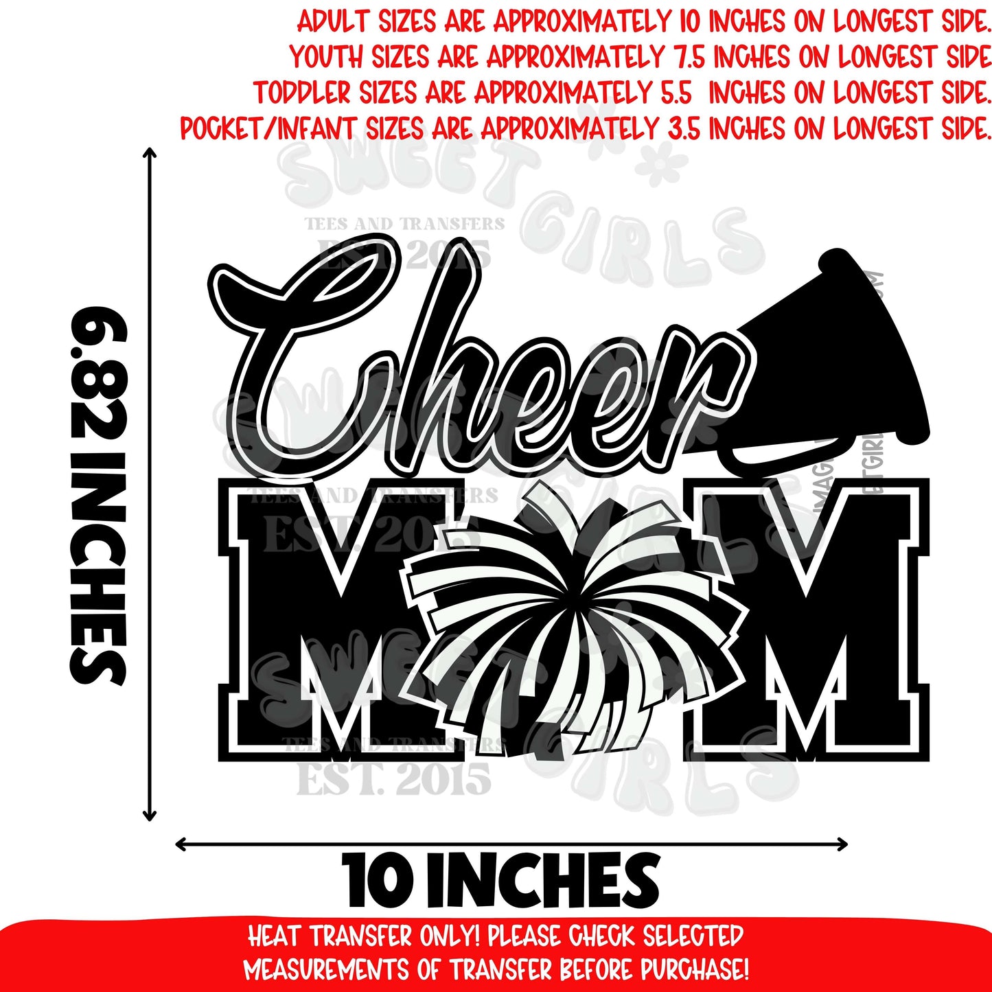 Cheer Mom DTF Heat Transfer | Pom Pom Spirit Megaphone Graphic | Game Day Football Mom Shirt Iron On | DIY Cheerleading Apparel Printable