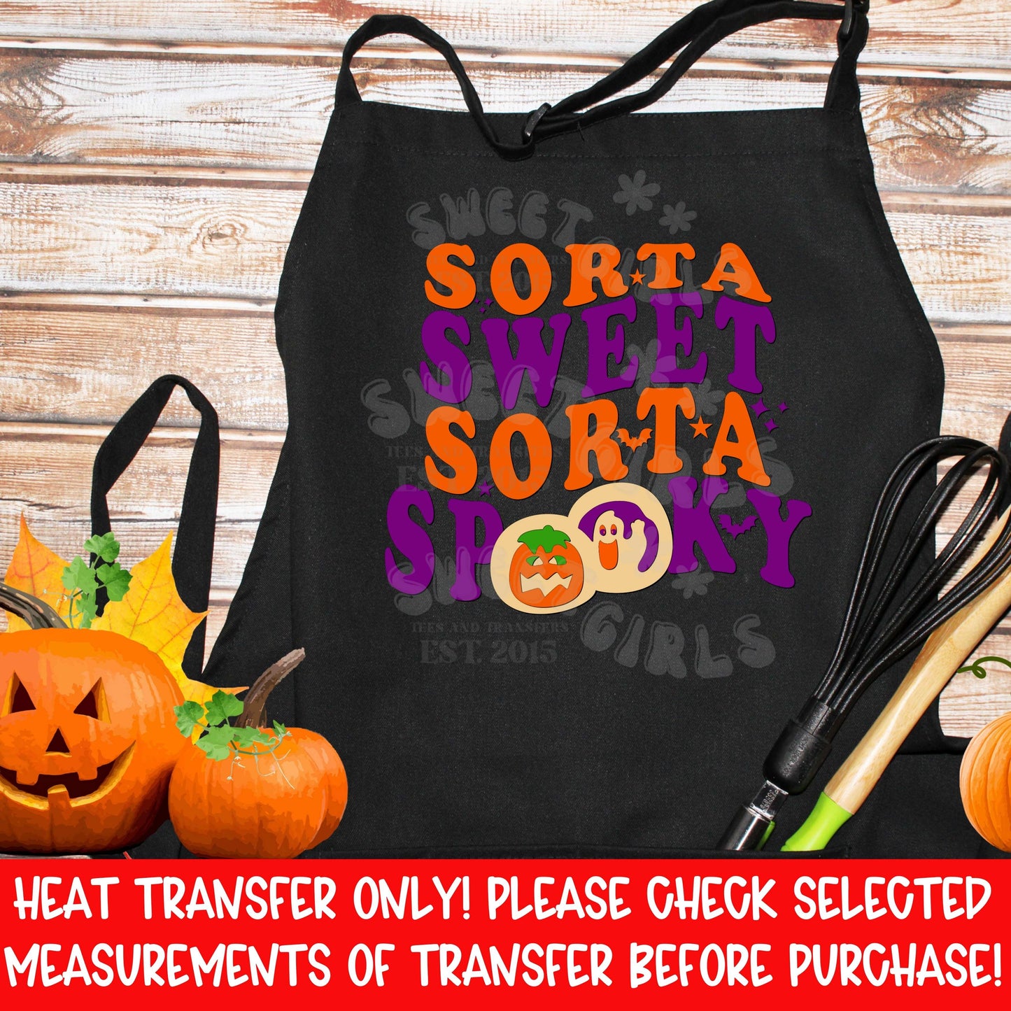 Sorta Sweet Sorta Spooky Halloween DTF heat transfer, playful pumpkin ghost bats purple orange fall iron on